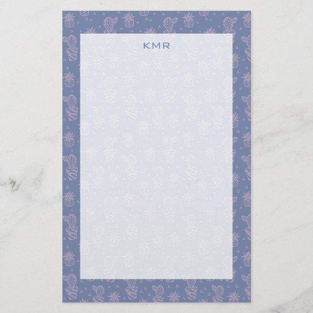 Papelaria Padrão de Cactus de Cartoon Rosa e Roxo (Frente)