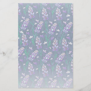 Papelaria Padrão de Campos de lavanda em Roxo