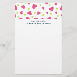 Papelaria Padrão de Corações Bonitos, Rosa e Verde