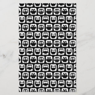 Papelaria Padrão de coruja em preto e branco