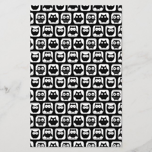 Papelaria Padrão de coruja em preto e branco (Frente)
