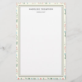 Papelaria Padrão de Flores Rosa Azul Pastel Chic Feminino