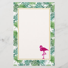 Papelaria Padrão de Folhas Tropicais e Flamingo Rosa