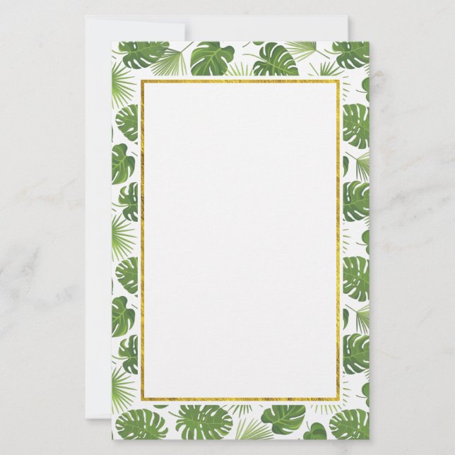 Papelaria Padrão de Folhas Tropicais Verdes com Quadro Doura (Frente)