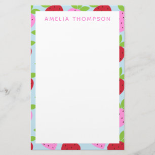 Papelaria Padrão de Fruta de Morango Retro Cute Personaliza