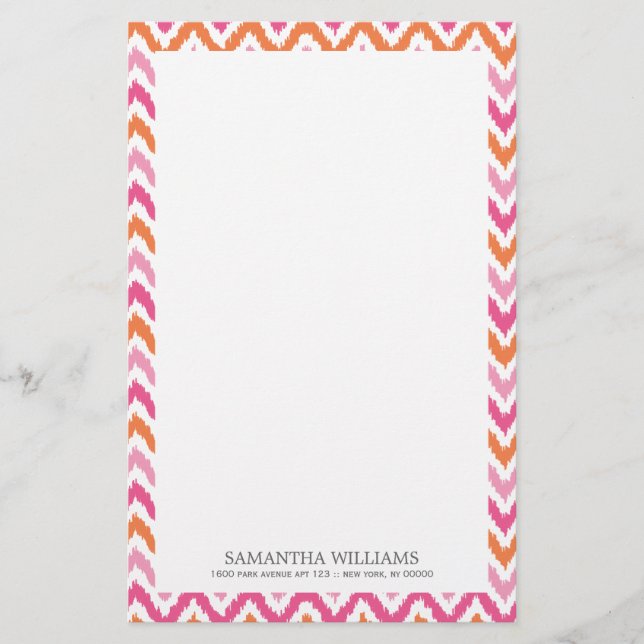 Papelaria Padrão de Ikat de Zigzag Cor de Rosa (Frente)