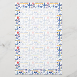 Papelaria Padrão de Pássaros de Inverno Folk Art