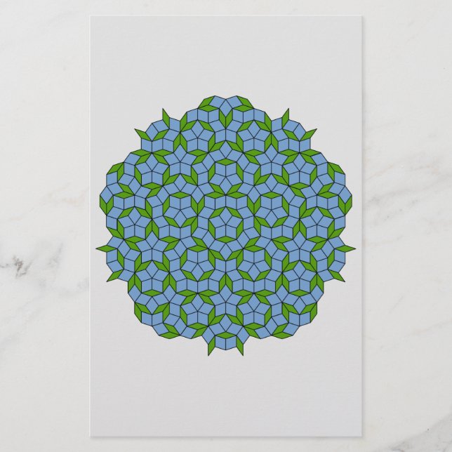 Papelaria Padrão de Rhombus Penrose Verde e Azul (Frente)