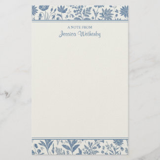 Papelaria Padrão de Toalete de Flor Azul e Branco Personaliz