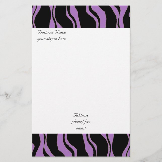 Papelaria Padrão de Zebra Roxo e Preto (Frente)