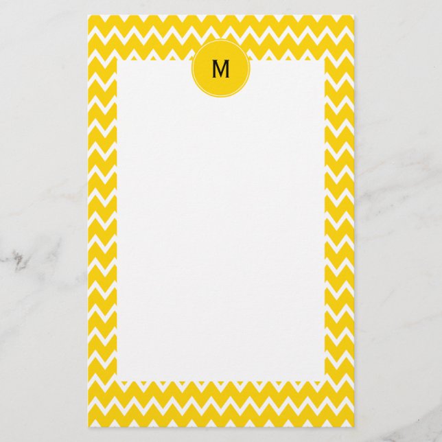 Papelaria Padrão de Zigzag Amarelo e Branco Monograma (Frente)