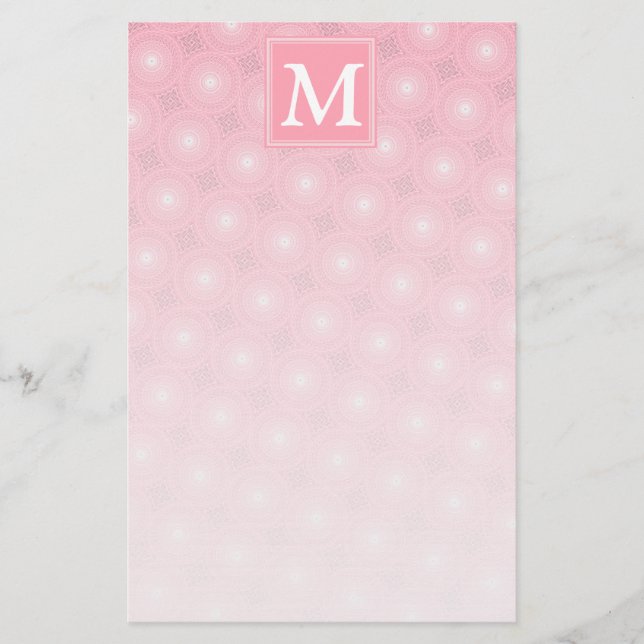 Papelaria Padrão dos círculos cor-de-rosa monograma (Frente)