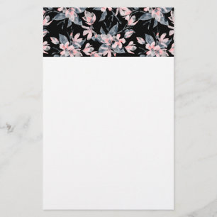 Papelaria Padrão Floral de Aquarela Rosa e Cinza