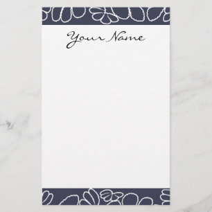 Papelaria Padrão Floral de Ikat Whimsical Azul Marinho Mono