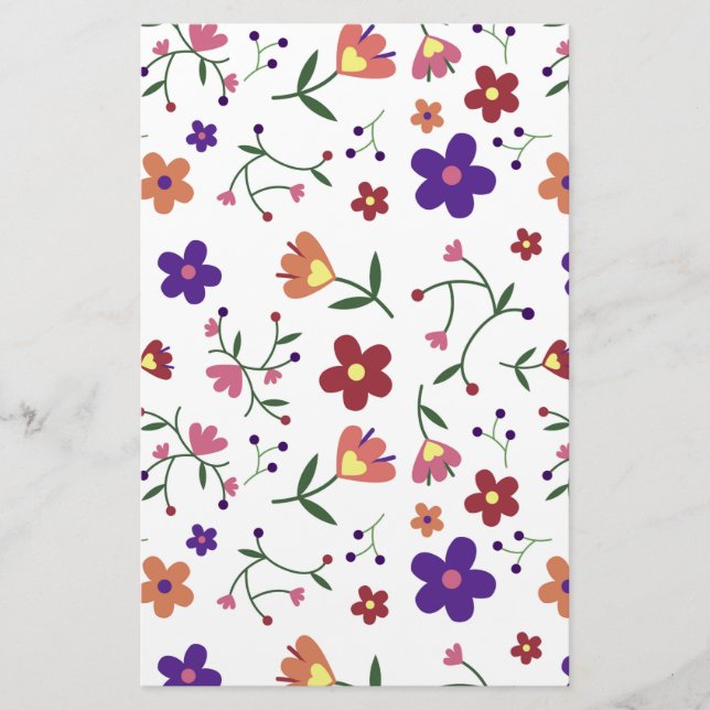 Papelaria Padrão Floral Desenhado À Mão (Frente)