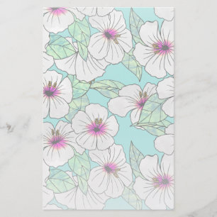 Papelaria Padrão Floral Tropical de Hibiscus Rosa e Branco
