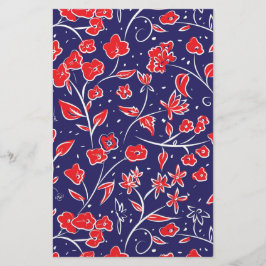 Papelaria Padrão Floral Vermelho e Azul