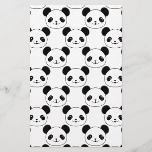 Papelaria Padrão Kawaii Panda Em Preto E Branco