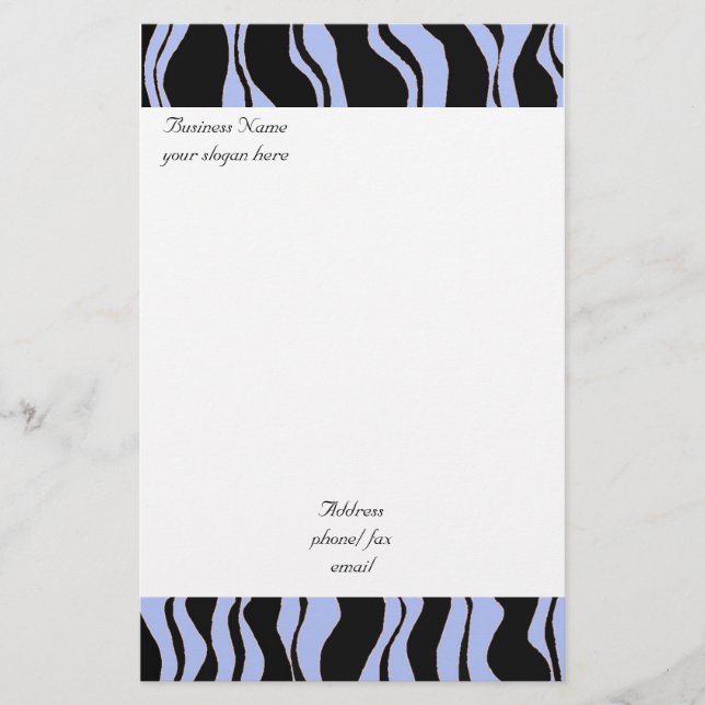 Papelaria Padrão Moderno de Zebra Azul e Preto (Frente)
