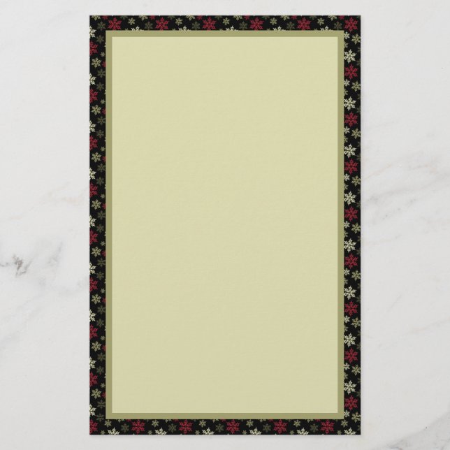 Papelaria Padrão Preto Vermelho e Floco de Neve Verde (Frente)