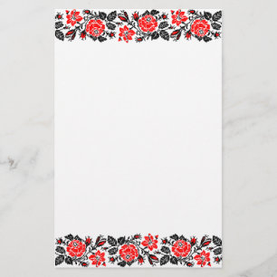 Papelaria Padrão Russo Rosa vermelho&preto