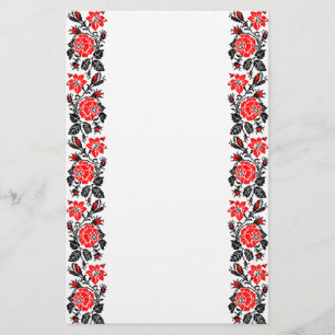 Papelaria Padrão Russo Rosa vermelho&preto