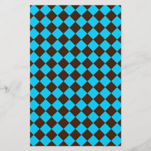 Papelaria Padrão Xadrez Diamante Azul Marrom
