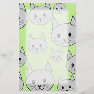 Papelaria Padrões de Gatos em Verde e Cinzas.