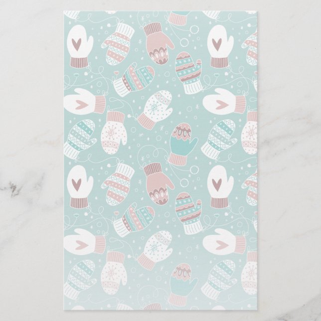 Papelaria Padrões de Noite de Natal Cozy em Mint (Frente)