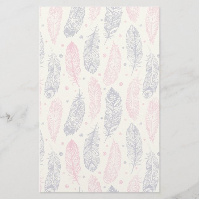 Papelaria Padrões De Penas Étnicas Rosa E Roxo (Frente)