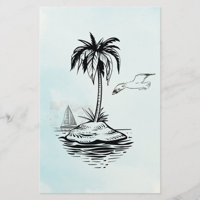 Papelaria Palm Tree & Seagull em notas (Frente)