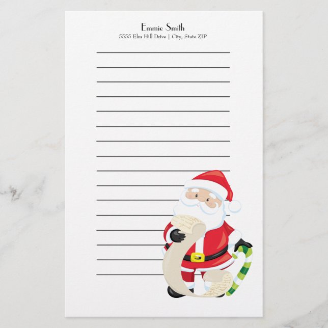 Papelaria Papai Noel Personalizado com Lista de Natal (Frente)