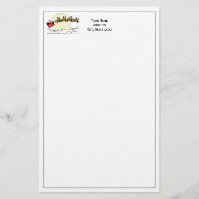 Papelaria Papais noeis Reindeer Sobre A Cidade Coberta De Ne (Frente)