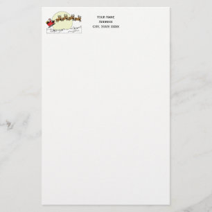 Papelaria Papais noeis Reindeer Sobre A Cidade Coberta De Ne