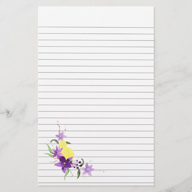 Papelaria Papel das Flores Roxas e Amarelas Inferiores à Esq (Frente)
