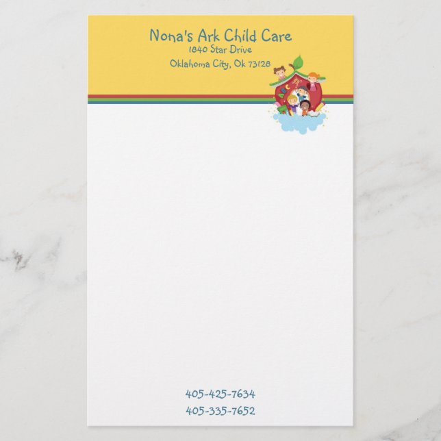 Papelaria Papel de carta Ark Child Care (Frente)