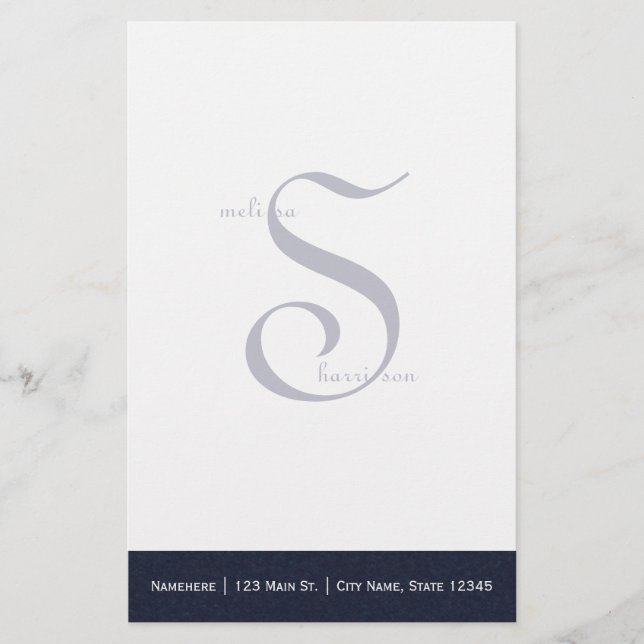 Papelaria Papel de carta azul escuro personalizado (Frente)