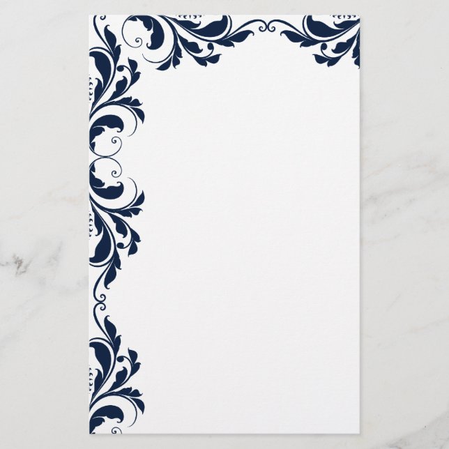 Papelaria Papel de Carta Azul Marinho Chic Damask (Frente)