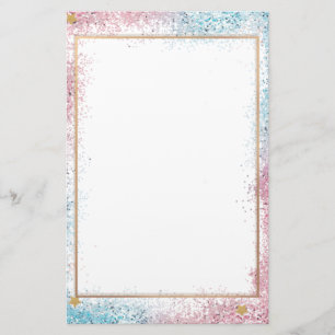 Papelaria Papel de carta azul-rosa brilhante elegante 5,5" x