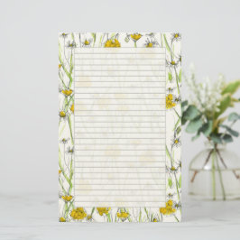 Papelaria Papel de Carta com Camomila em Aquarela com Linhas