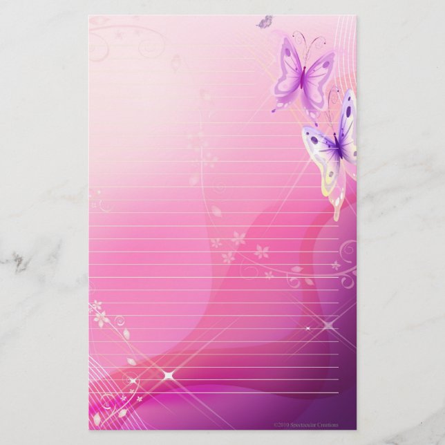 Papelaria Papel de carta de Borboleta Rosa (Frente)