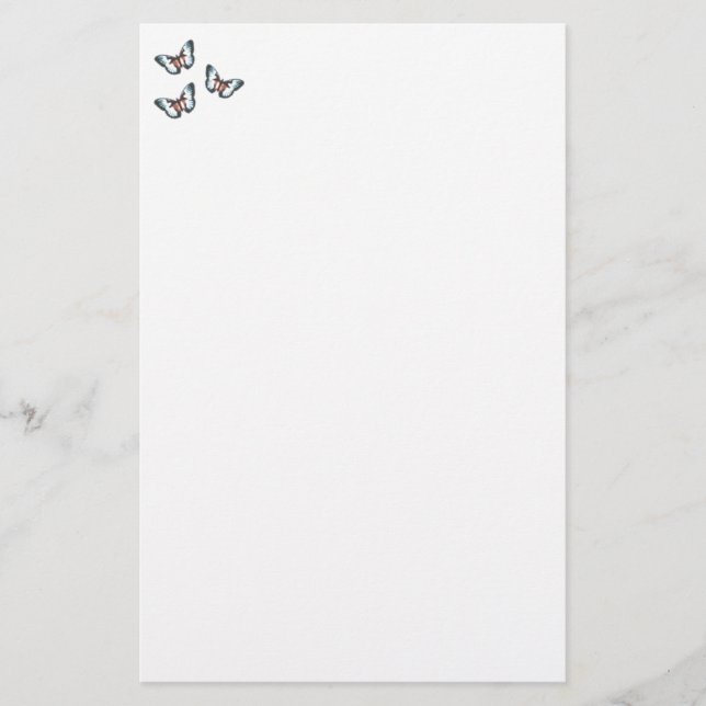 Papelaria Papel de carta de Borboletas Azul (Frente)