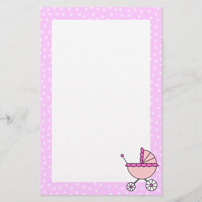 Papelaria Papel de Carta de Carruagem de Bebê Rosa (Frente)