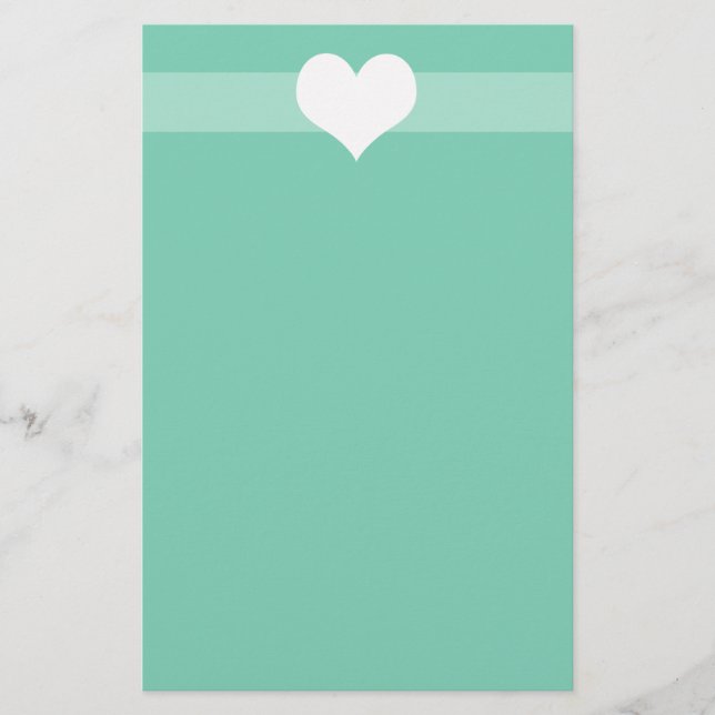 Papelaria Papel de carta de Coração Verde Simples (Frente)