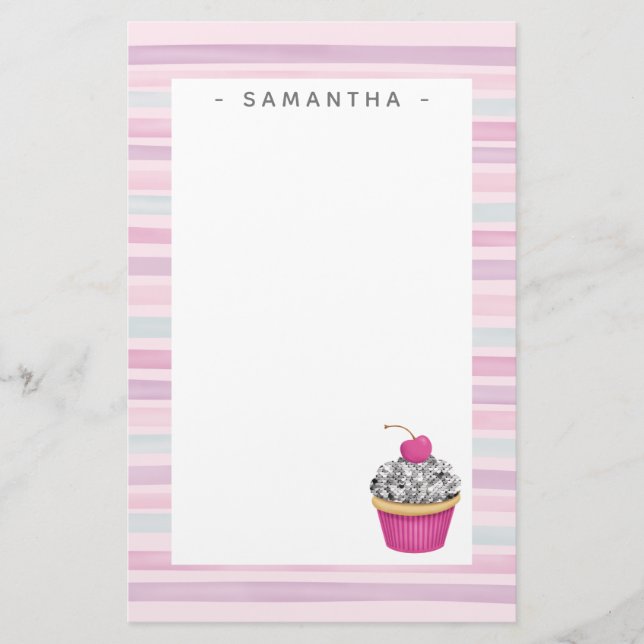 Papelaria Papel de Carta de Cupcake Rosa Personalizado (Frente)