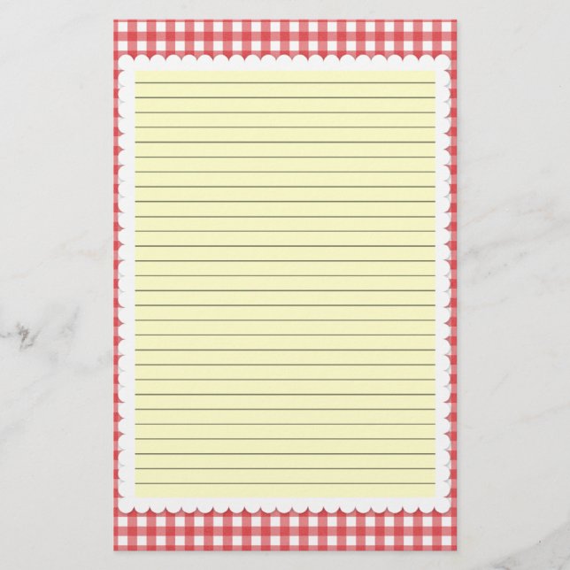 Papelaria Papel de Carta de Gingham Vermelho e Branco - linh (Frente)