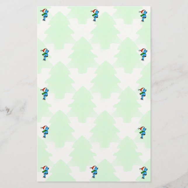 Papelaria Papel de carta de Natal Pine Trees e Bluebird (Frente)