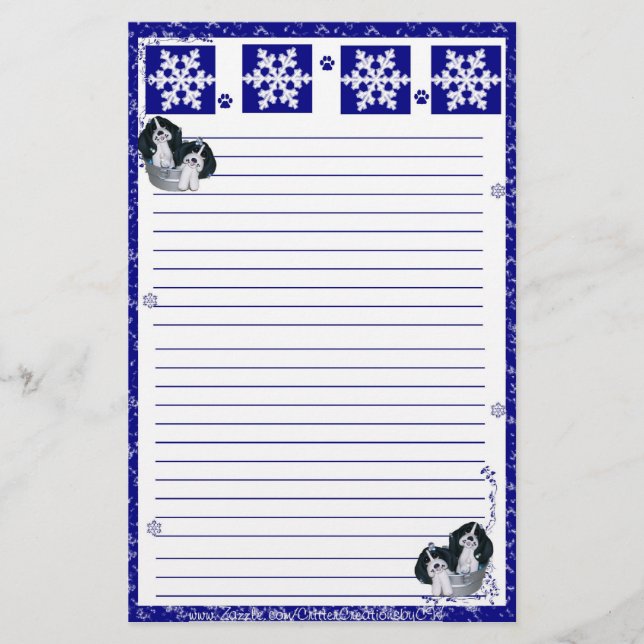 Papelaria Papel de carta do Natal do floco da neve de Basset (Frente)