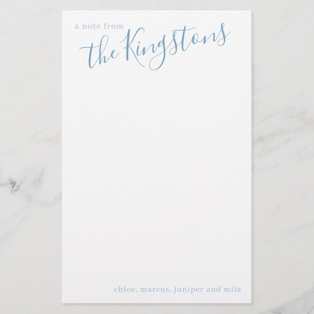 Papelaria Papel de Carta do Nome da Família Dusty Blue (Frente)