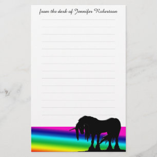 Papelaria Papel de Carta do Rainbow Unicorn com linhas